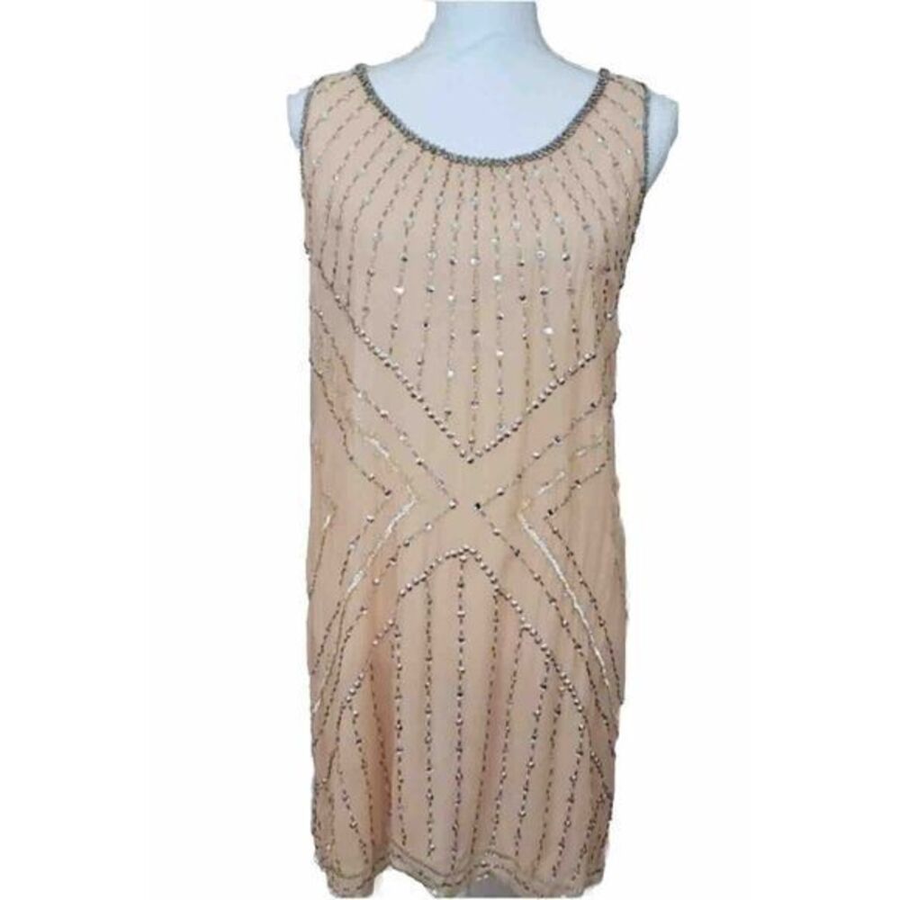 Gold and Cream Embellished Mini Sheath Dress